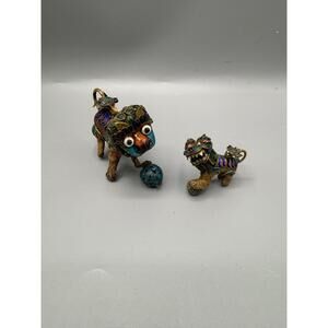 Vintage Chinese Cloisonné Foo Dog Pair Enamel gilt silver filigree small & tiny‎